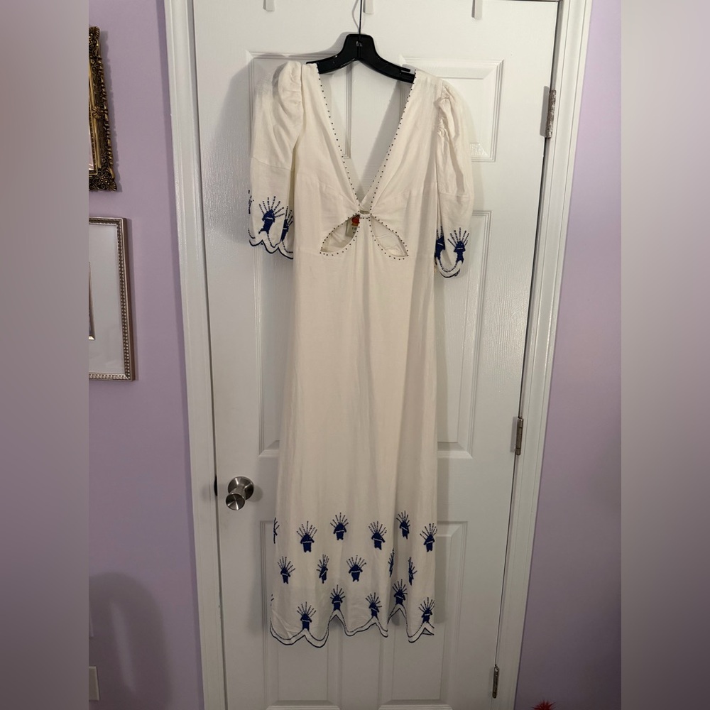 NWOT Farm Rio Sea of Fish Maxi - Beaded White Dress - Picture 5 of 5